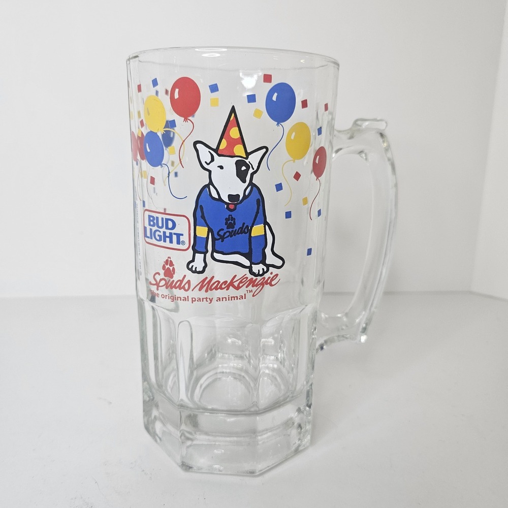Vintage 1987 Bud Light Spuds MacKenzie Beer Mug Glass Stein Party Animal 80s